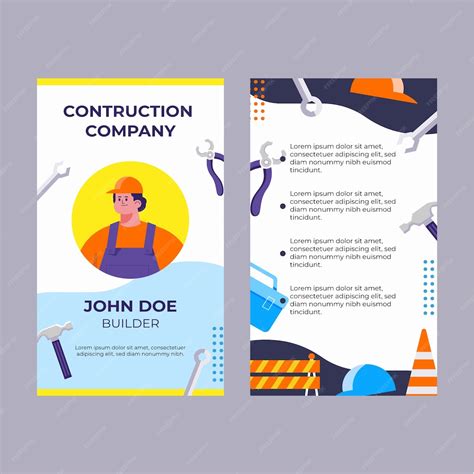 Free Vector Flat Construction Company Id Card Template