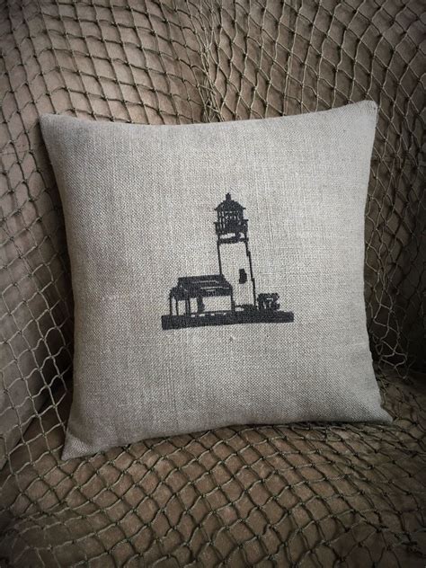 Nautical Pillow Lighthouse Pillow Hand Stitched Linen Pillow Etsy