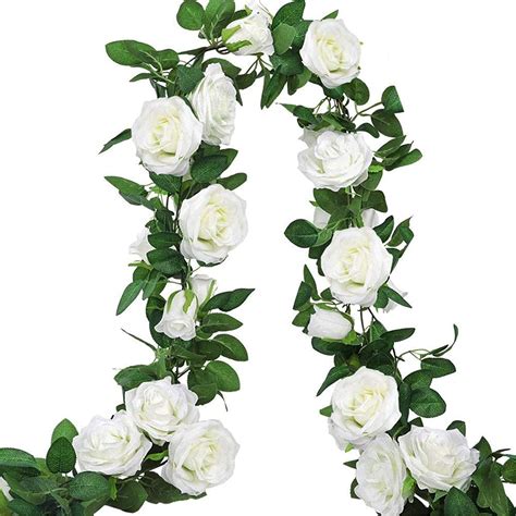 Ageomet 3pcs 195ft White Rose Garland Artificial Floral Garland White