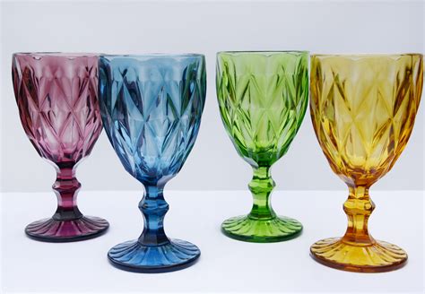 Vintage water wine goblets clear with amber ball stem footed 16oz 7 set of 4. Jewel Coloured Wine Goblets — Keeping it Vintage