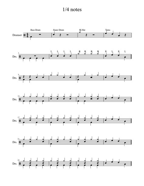 Drum Lessons Quarter Notes Sheet Music For Percussion Download Free