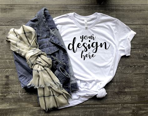 Download Bella Canvas 3001 White Crew Neck T- Shirt Mockup w/scarf ...
