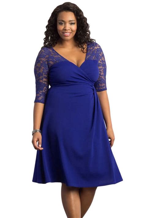 Cheap Blue Trendy Lace Plus Size Cocktail Dresses Online Store For