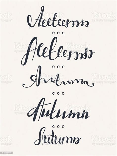 Set Of Five Words Autumn Lettering Calligraphy Handwritten Text Fall