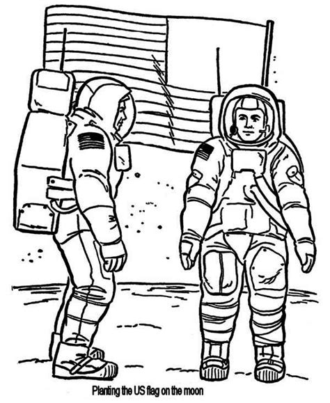 Astronaut coloring pages are a great way to remember that there's a huge world out there. American Astronauts Planting The US Flag On The Moon ...