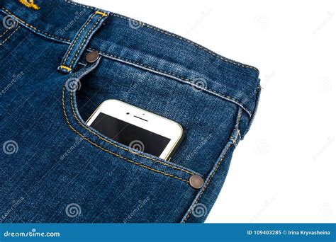 Mobile Phone In The Pocket Of The Blue Jeans Stock Image Image Of