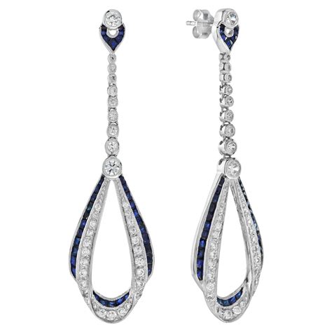 Art Deco Sapphire And Diamond Drop Earrings At 1stdibs