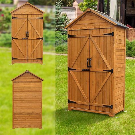 Mcombo Outdoor Wooden Storage Cabinet Backyard Garden Shed Tool Sheds