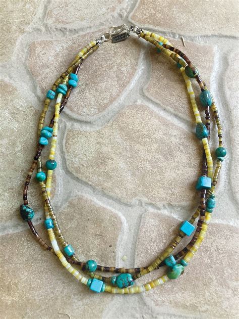 Three Strand Heishi Shell And Turquoise Choker Necklace 6154