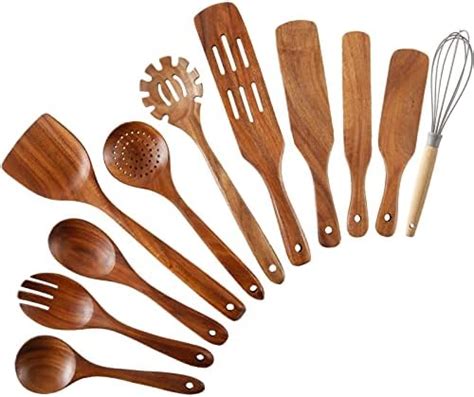 Zulay Kitchen 6 Piece Wooden Spoons For Cooking Smooth Finish Teak