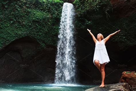 Woman Stand Under Waterfall Featuring Waterfall Woman And Nature