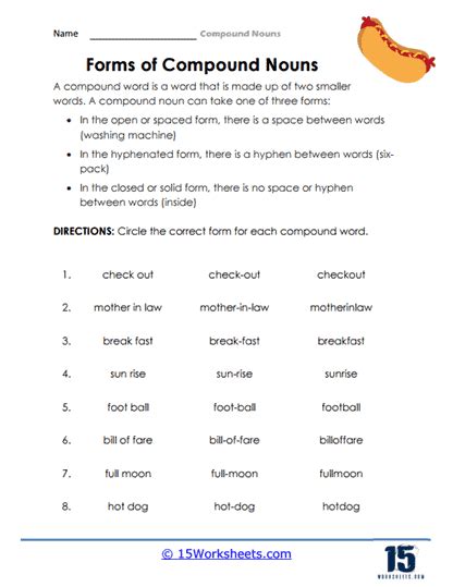 Compound Nouns Worksheets 15 Worksheets
