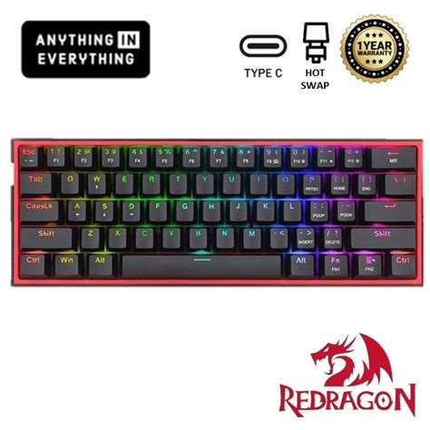 Redragon K617 Fizz 60 Layout Rgb Gaming Keyboard 61 Keys Compact