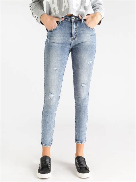 Woman Ripped Blue Skinny Jeans In Jeans From Womens Clothing On