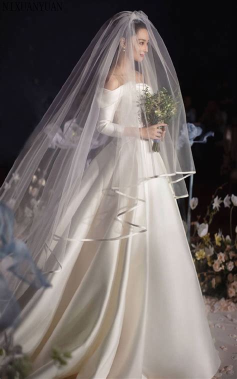 Women Wedding Dress Veil Two Layers Tulle Ribbon Edge