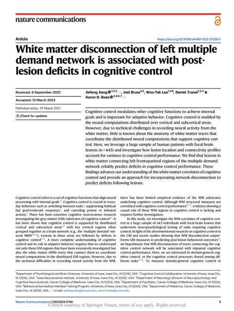 pdf white matter disconnection of left multiple demand network is