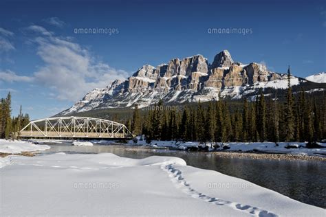 Castle Mountain And Bow River In Winter Banff National Park Alberta