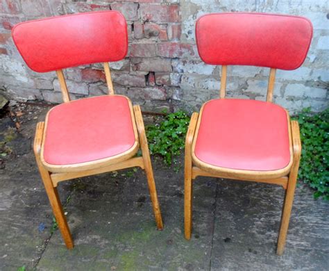 Pair of Vintage Mid 20th Century Retro Kitchen Diner Chairs Vinyl Wood Circa 1950s Eric Lyons Design