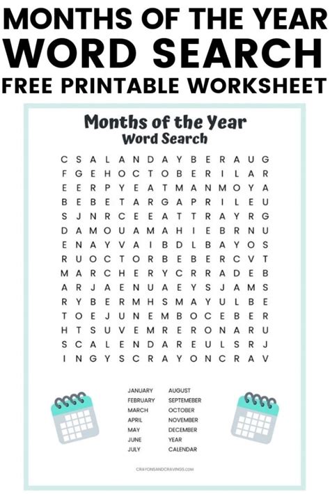 Months Of The Year Word Search Free Printable For Kids Word Search