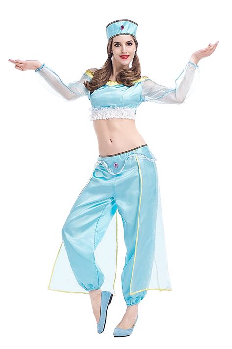 Adult Girls Halloween Genie Costume Fancy Jasmine Princess Crop Tops Suit Belly Dance Muslim