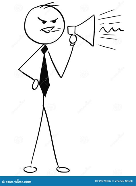 Cartoon Illustration Of Business Man Yelling Through Megaphone Stock