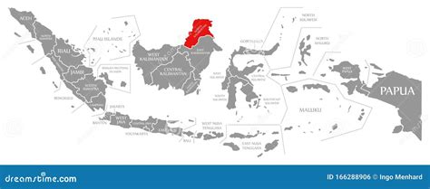 North Kalimantan Red Highlighted In Map Of Indonesia Stock Illustration