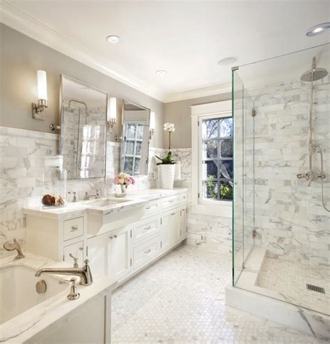 29 White Marble Bathroom Floor Tile Ideas And Pictures 2020