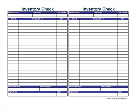 The contents on the stockcount sheet have been included in an excel table. Free Small Physical Inventory Check Sheet (Tall) from Formville