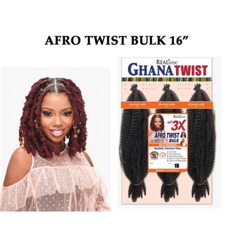 Beauty Elements Ghana Twist Synthetic Hair Crochet Braid 3x Afro Kinky Twist Bulk 16” 1 Jet