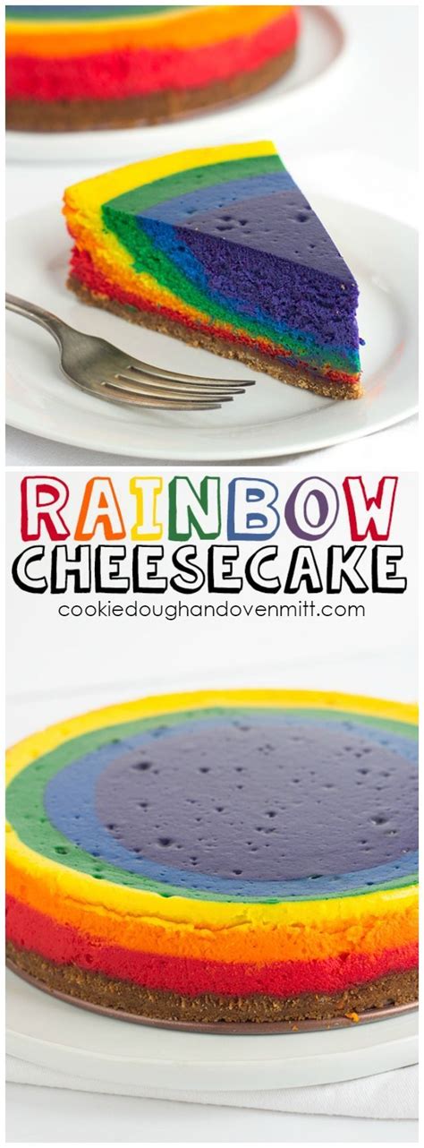Rainbow Cheesecake On A White Plate With A Fork In The Foreground And