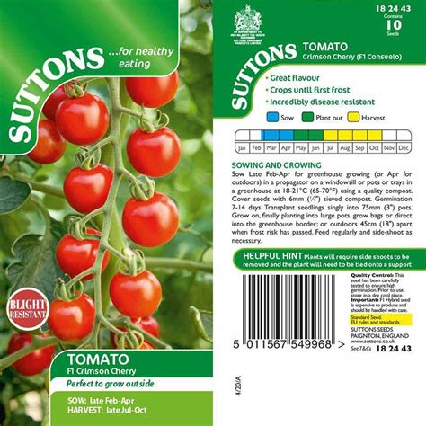 Suttons Tomato Seeds Crimson Cherry F1 Coolings Garden Centre