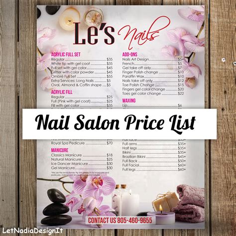 Nail Salon Price List Spa Salon Menu Beauty Price List Etsy