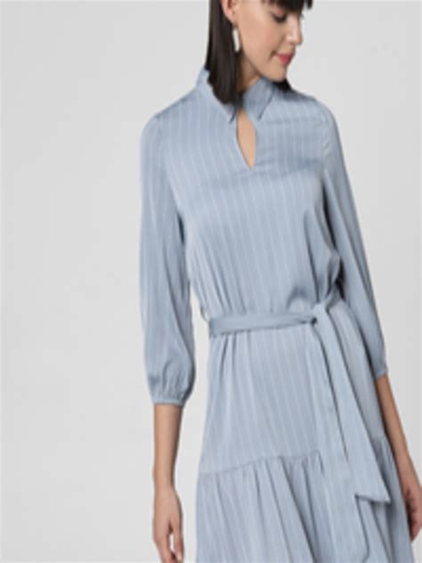 Buy Vero Moda Women Blue And White Striped Drop Waist Dress Dresses For