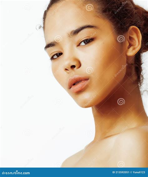 Young Pretty African American Woman Close Up Isolated On White Background Asian Mulatto Tanned