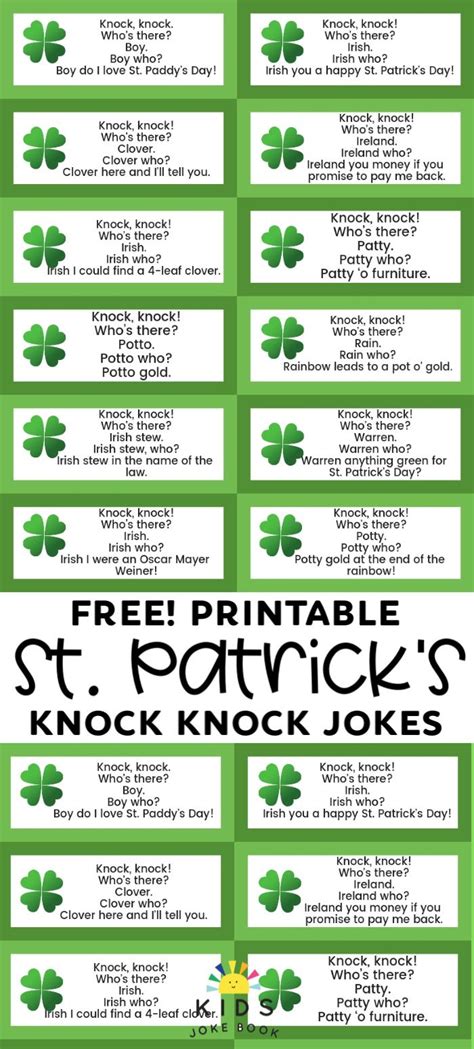 Printable St Patricks Day Knock Knock Jokes For Kids