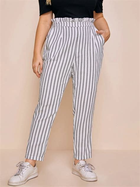 Shein Paperbag Waist Slant Pocket Striped Pants Lady Gaga S Striped Trousers For The One World