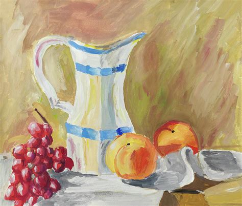 Classical Still Life With Fruits And Jug Painting By Photopictures