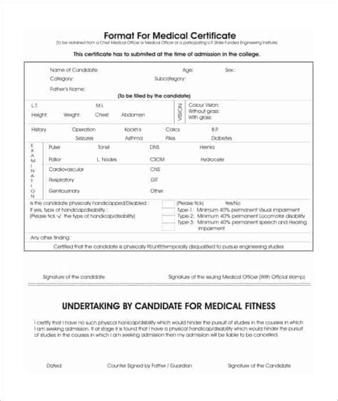 Medical Certificate Format India