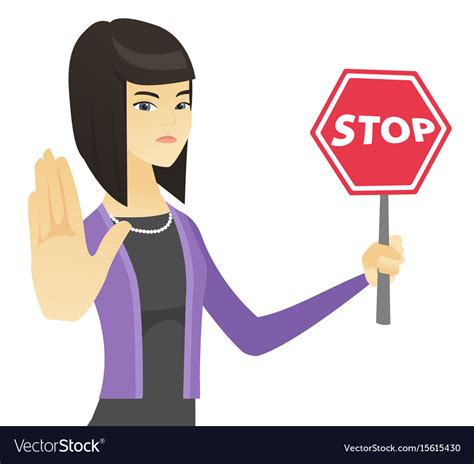 asian business woman holding stop road sign vector image