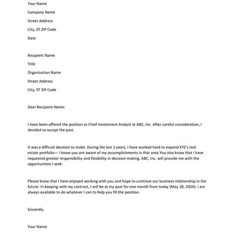 Sample Of Good Resignation Letter