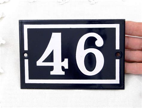 Vintage Traditional French Enamel House Number Plate Number 46 In Dark