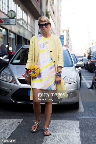 Elisa Nalin Wears A Pale Yellow Jacket During The Milan Fashion Week