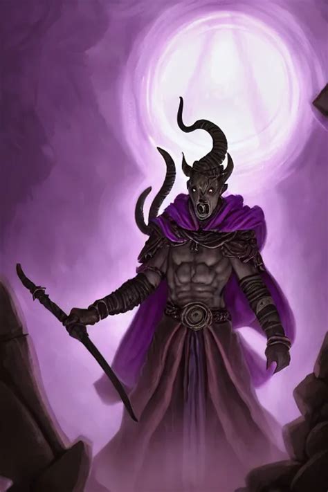 Tiefling Warlock With White Horns On His Head Purple Stable