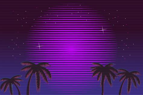 80s Retro Neon Gradient Background Palms And Sun Tv