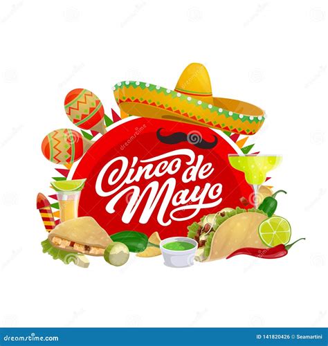 Mexican Holiday Sombrero And Cinco De Mayo Maracas Stock Vector