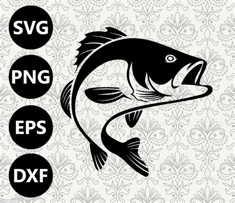 Bass Fish Silhouette Clipart Vector Svg File For Cutting With Cricut Etsy