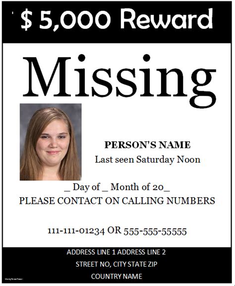11 Free Missing Person Poster Templates Microsoft Word