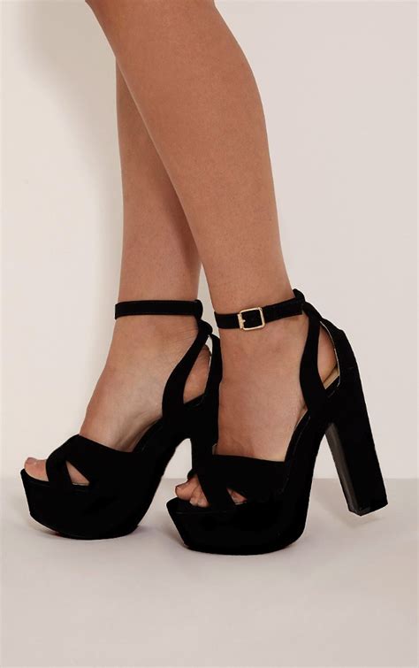 leya black faux suede platform sandals prettylittlething usa