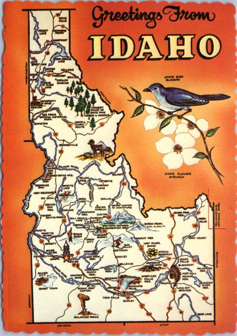 Idaho Map Tourist Spots Highways State Bird Flower The Gayraj