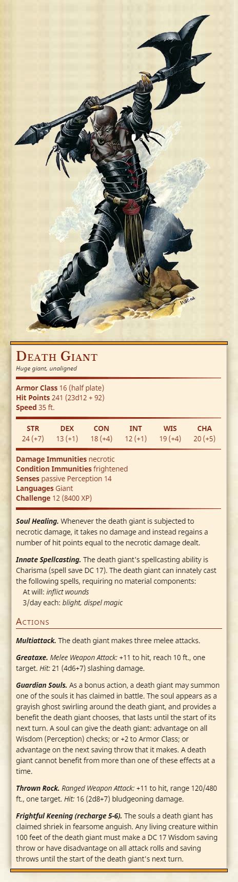 I haven't posted here in a while. Third to Fifth — Death Giant Huge giant, unaligned Armor ...